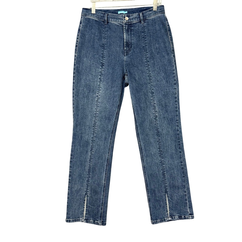 J McLaughlin Jeans Women 8 Blue Front Seam Split‎ Hem High Rise Straight Denim